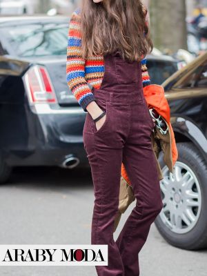 Burgundy overalls with a crochet blouse for a different and trendy look in winter