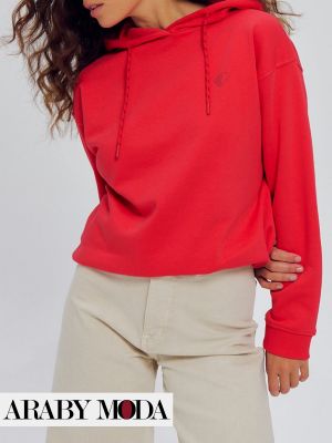 Cherry red hoodie suits casual winter looks