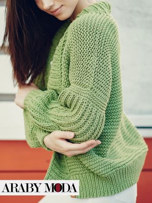 Green jacket knitted in light green