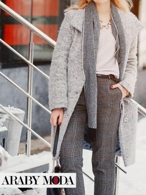 Elegant winter work outfit in various shades of gray