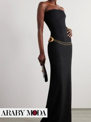Black Maxi Evening Dress with Gold Belt
