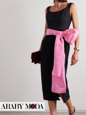 Black Midi Dress with Pink Belt