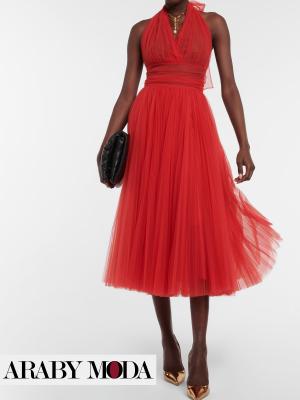 D&G Red Midi Tulle Evening Dress