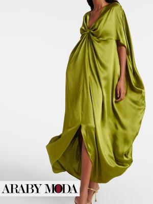 Evening dress Olive with a silk and satin caftan design
