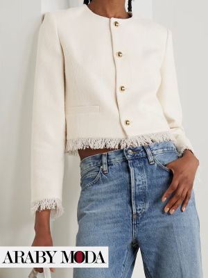 جاكيت قصير مزين بشراشيب بلون راقصة السحاب الترندي للربيع والصيف