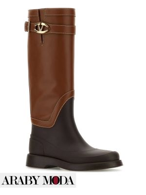 Valentino Garavani boots in brown and black with a golden V logo