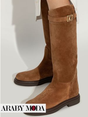 Dolce & Gabbana suede boots with a golden D&G logo