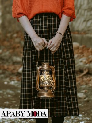 Classic plaid skirt for winter outfit in dark colors