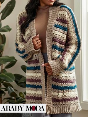 Multi-color knitted cardigan for a soft winter look