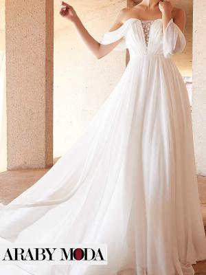 White diamond chiffon wedding dress decorated with sequins