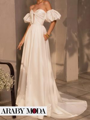 Puff Sleeve Satin Wedding Dress